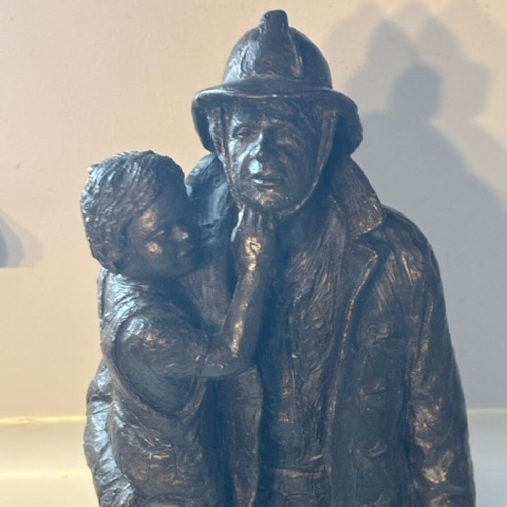 Michael Garman Hero Firefighter and Little Girl 1986 Signed 14"